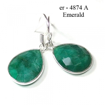 Pure silver green emerald quartz bezel briolette drop earrings